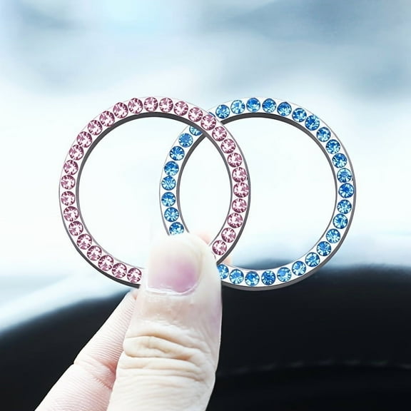 Chrome Crystal Car Ignition Ring – Self-Adhesive Rhinestone Push Start Button Trim, Universal Sparkling Cover for Luxury Interior Styling and Holiday Gift, Pink