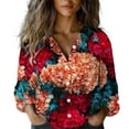 thumbnail image 2 of Red Women's Long Sleeve T-shirt, Women Cotton Shirt Printed Fashion Button Down Shirts Casual Tops Long Sleeve Blouse,Women's Long sleeve T-shirt 3XL, 2 of 4