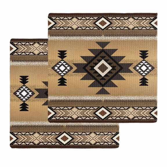 Brown Southwest Kitchen Dish Towels for Drying Dishes Set of 2, Boho Aztec Ethnic Abstract Geometric Waffle Weave Microfiber Hand Tea Bathroom Towels Quick Dry & Absorbent Towel 12x12
