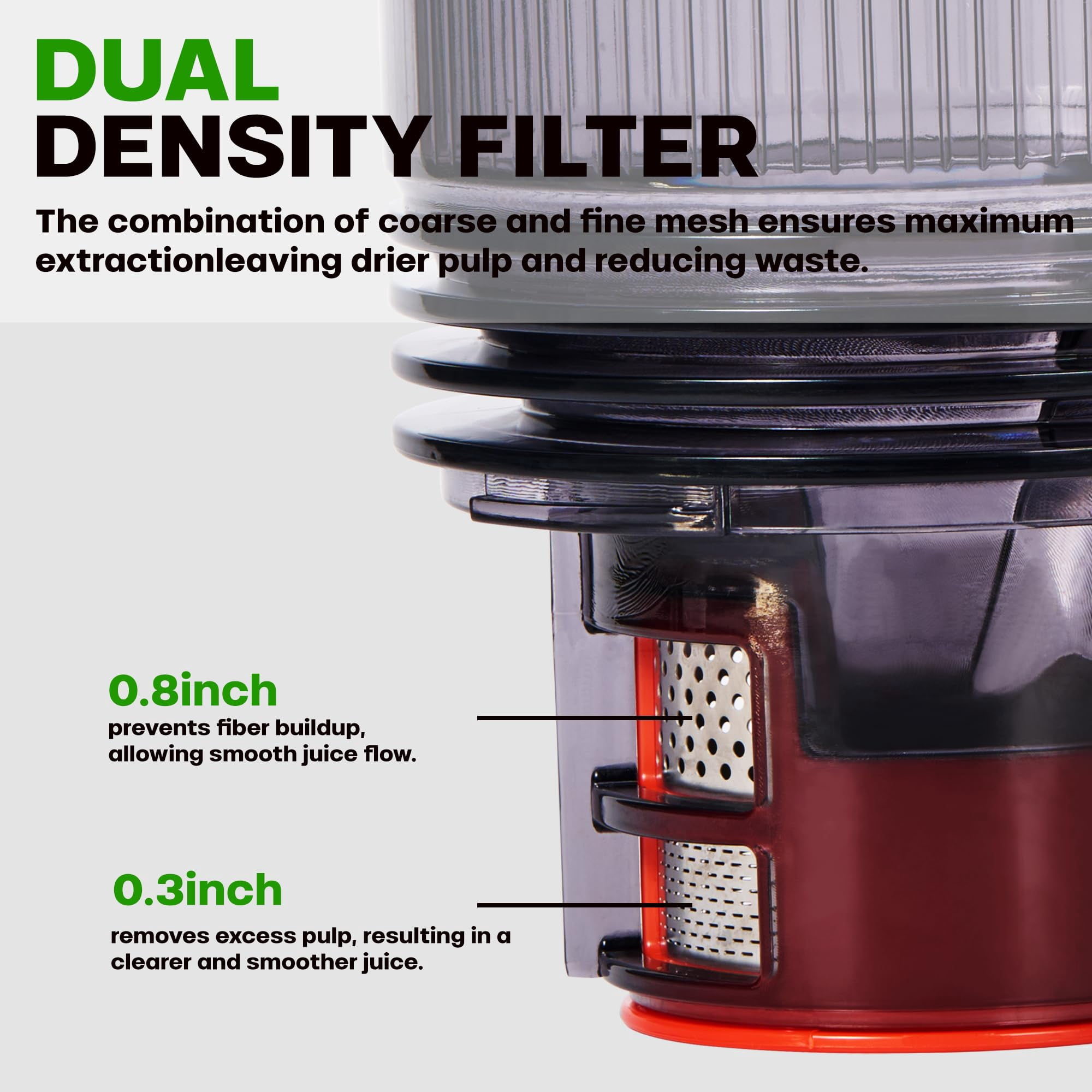 Cold Press Masticating Juicer with 350W AC Motor, 5.4" Wide Feed Chute, Slow Juicer for Whole Fruits & Vegetables, High Juice Yield, Easy to Clean – Black