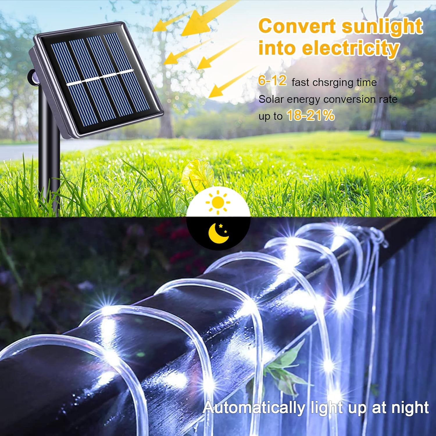 2 Pack Solar Rope Lights Outdoor , 39FT Solar Patio Lights Outdoor Waterproof with 8 Modes , 100 LEDs Christmas Tree Decoration Lighting for Outside,Lawn, Garden, Yard, Wedding, Party(Cool White)