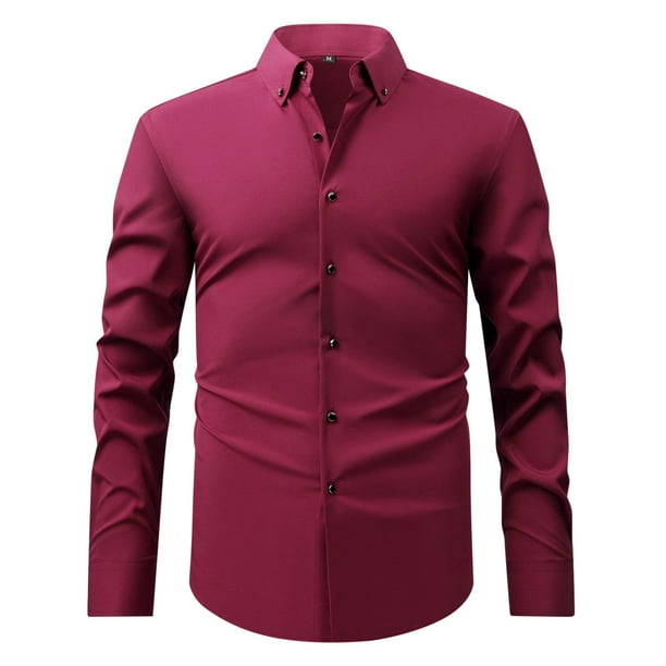 Camisa negra de manga larga con botones para hombre: tejido elástico, estilo informal de negocios, puños elásticos, primavera/otoño, tallas S-XXXL