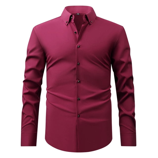 Camisa negra de manga larga con botones para hombre: tejido elástico, estilo informal de negocios, puños elásticos, primavera/otoño, tallas S-XXXL