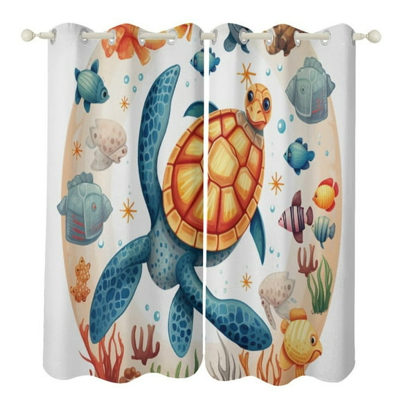 Blackout Curtains for Bedroom Ocean World Turtle Full Room Darkening Grommet Curtains for Living Room,Thermal Insulated Ombre Drapes
