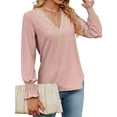 thumbnail image 4 of Xuanfei Women Lace V Neck Long Sleeve Jacquard Solid Color Top, 4 of 7