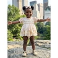 thumbnail image 5 of Cenuakty 2Pcs 0-18M Infant Baby Girl Outfit Short Sleeve Frill Neck Floral Embroidery Layered Tulle Romper Dress and Bow Headband Set, 5 of 9
