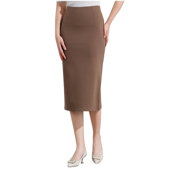 WRKEKC Casual Skirts for Women Solid High Waist Stretchy Pencil Skirt with Bodycon Silhouette and Side Vent