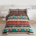 thumbnail image 2 of jejeloiu Vintage Geometric Rhombus Queen Comforter Set,Colorful Aztec Triangle Bedding Comforter Set For Men Women Reversible 3 Pieces, 2 of 8