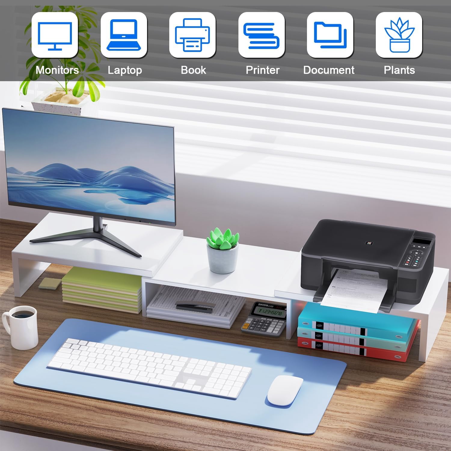 Dual Monitor Stand for Desk, Metal Computer Stand, Desk Shelf Riser,Desktop Organizer for Home and Office Use (Black)