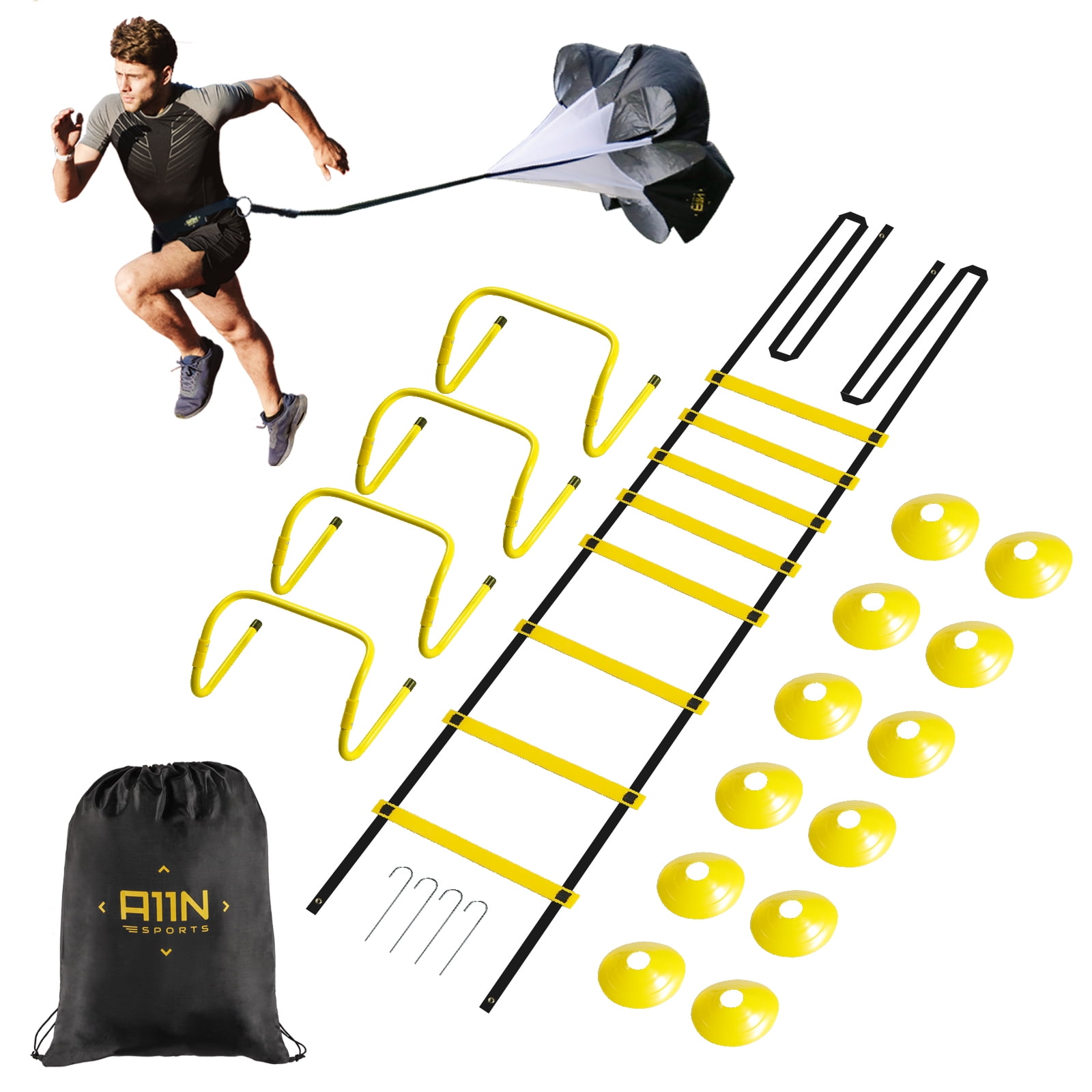 Juvale Speed & Agility Ladder Training Set With 6 Cones and Resistance Parachute for sale online 