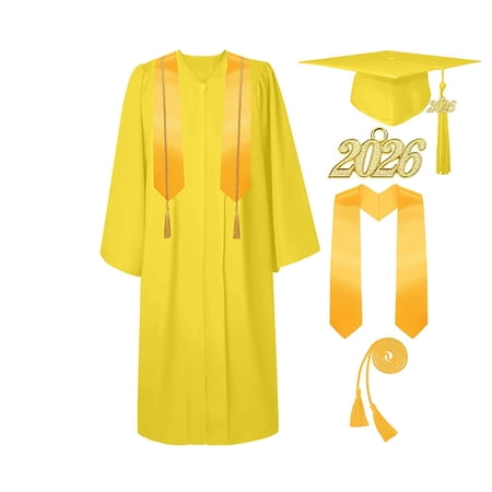 2026 Graduation Gown and Cap Sets for Kids Teens Colleges 5-22 Years with Gold Tassel and 2026 Year Charm (9 Years Yellow)