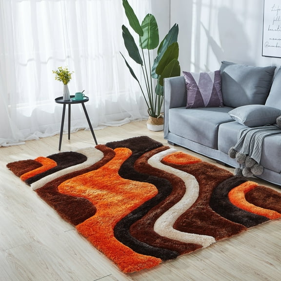 MDA Rugs Mateos Collection Geometric Orange/Brown Area Rug 7' Round 6' Round Round