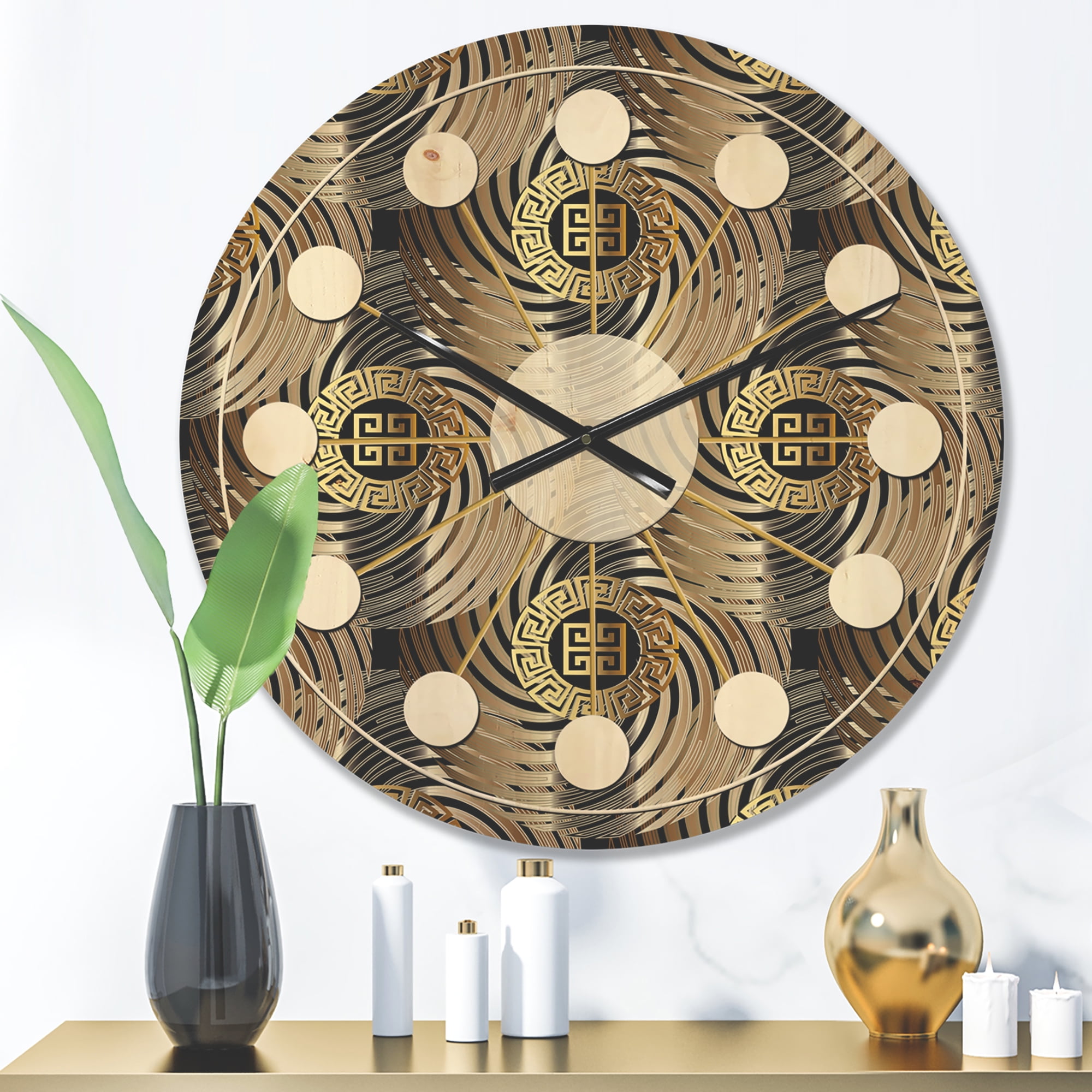 Designart 'Circular Geometric Retro Pattern Abstract I' Mid-Century Modern Wood Wall Clock