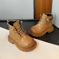 thumbnail image 4 of Girls Winter Boots Retro Wingtip Leather Dress Oxford Shoes Booties Trendy Buckle Lace up Zipper Platform Ankle Boots 1 Big Kid Khaki, 4 of 7