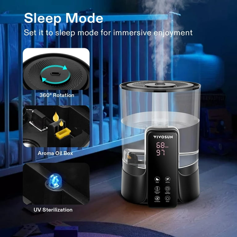  VIVOSUN Humidificador de niebla fría, humidificador ultrasónico  silencioso de 6 L para dormitorio (humedad personalizada, control remoto,  modo de sueño y apagado automático, boquilla de 360°), color : Hogar y  Cocina