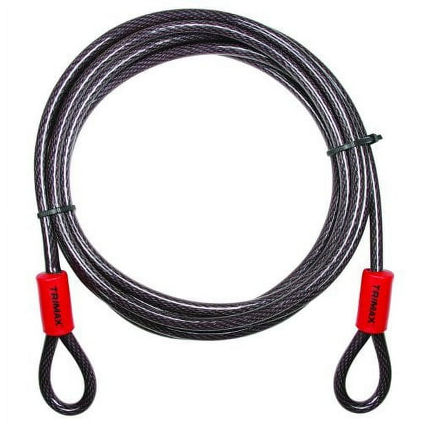 Trimax Câble de Sécurité TDL1510 Sans Verrou; 15 Pieds de Longueur x 10 Millimètres de Diamètre; Acier; Manchon en Vinyle Transparent