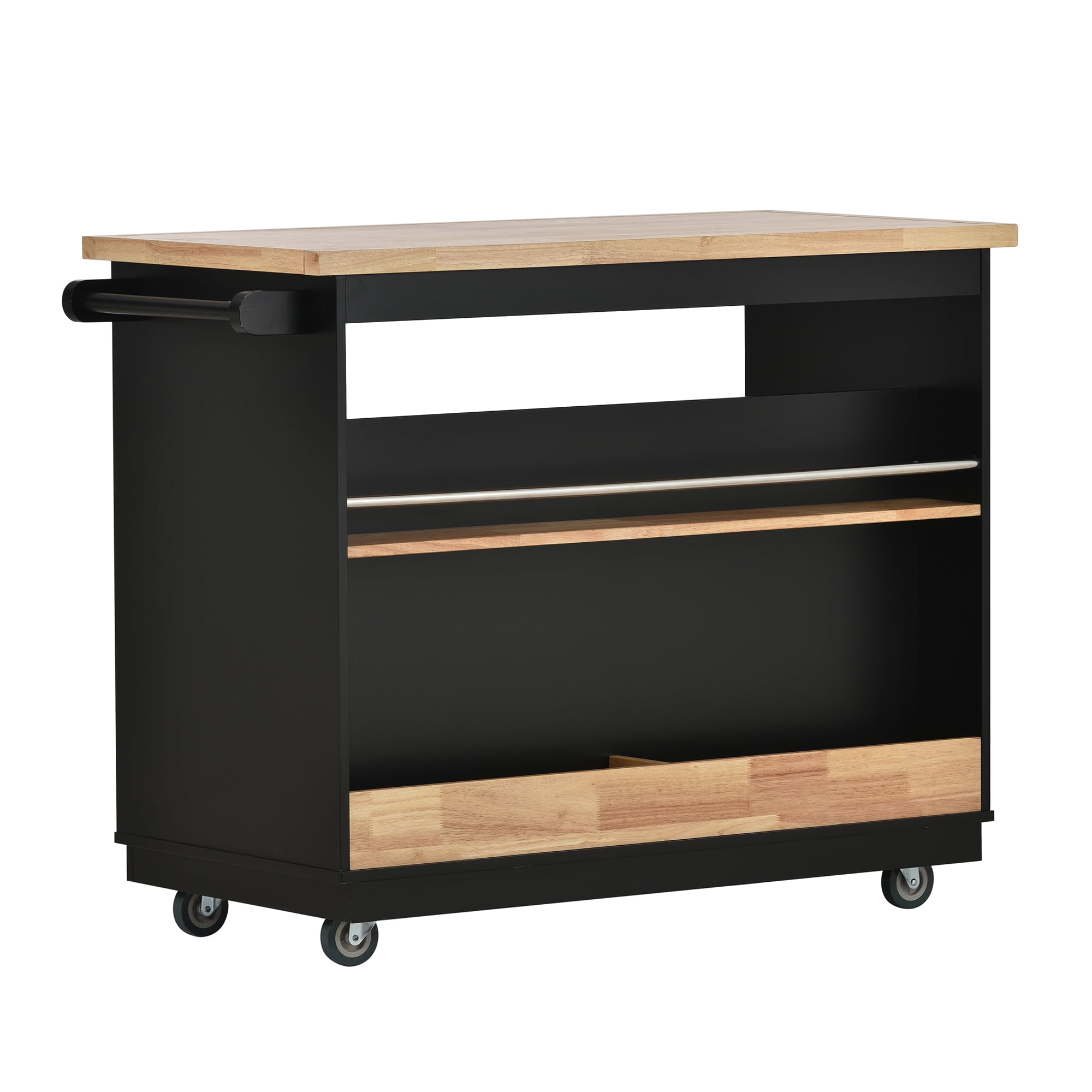 Euroco Kitchen Cart, Rolling Mobile Kitchen Island with Solid Wood Top and 2 Drawers, Black