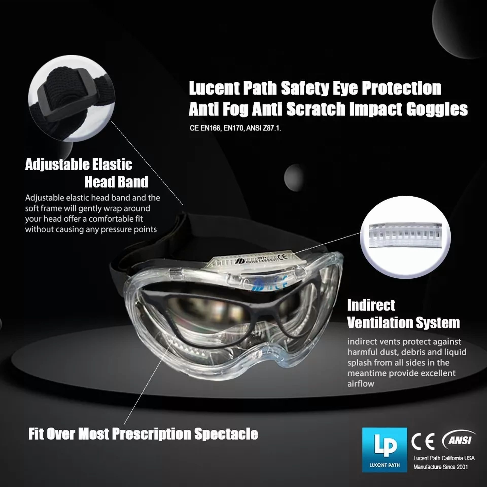 CIRCLE- Eye Protection Anti-Fog Anti Scratch Impact Safety Goggles Fit Over Most Glasses