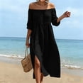 thumbnail image 2 of Atogsazn Women's Summer Off Shoulder Maxi Dress Casual Flowy Short Sleeve Side Split Dresses Loose Fit Sundress Black L Fashion, 2 of 7