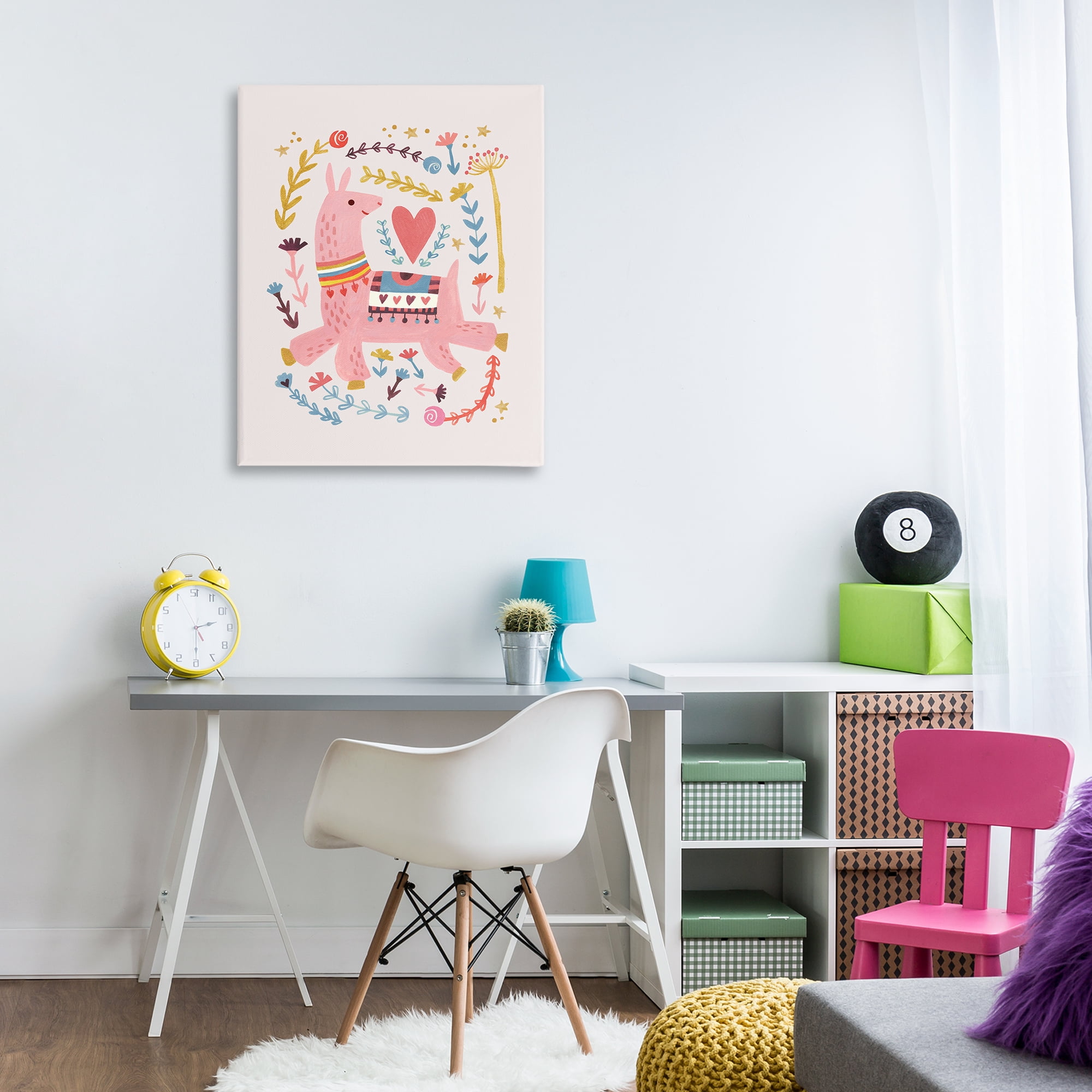 Stupell Industries Pink Llama with Florals Animals Painting Wrapped Canvas Art Print Wall Art, 30 x 40