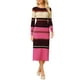 thumbnail image 1 of Vestido de suéter de rayas para mujer INSPIRE CHIC, de manga larga, casual, de trabajo, de punto acanalado, ajustado, talla 2XL, fucsia, 1 of 5