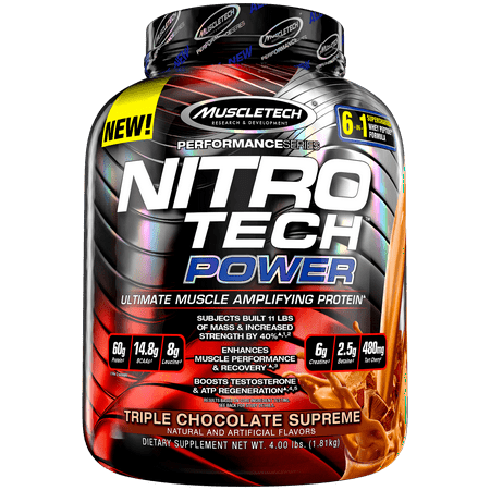 NitroTech Power 100% Whey Protein Powder with Whey Isolate, Ultimate Muscle Building Protein Blend, Triple Chocolate Supreme, 40 Servings (4lbs)