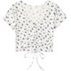 thumbnail image 1 of Blusa corta de manga corta con cuello en V y cordón frontal para mujer Azul M Azul M Xishao ropa, 1 of 2