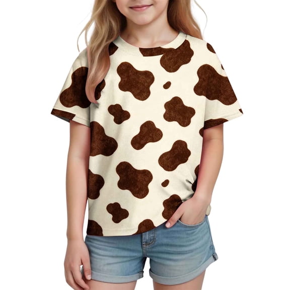 Smupbvky Toddler Boys Girls Cow Print T Shirt Short Sleeve Crew Neck Tops Casual Soft Cute Summer Tee Loose Fit (4-5 Years, Multicolor)