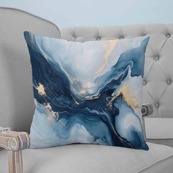 Navy Blue Marble Throw Pillow Covers, Soft Pillowcases with Invisible Zipper, Modern Abstract Ink Painting Decorative Square Pillow Cushion Covers for Living Room Couch Sofa Bed 20x20 Inches