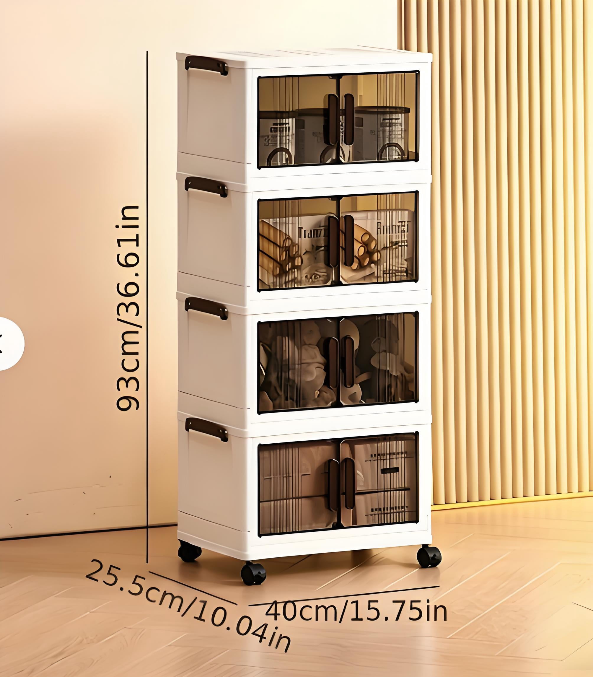 Howcool 4 Tier Stackable Storage Bins with Lids and Wheels, Foldable Storage Boxes with Rolling Casters, Closet, Living Room, Home Office