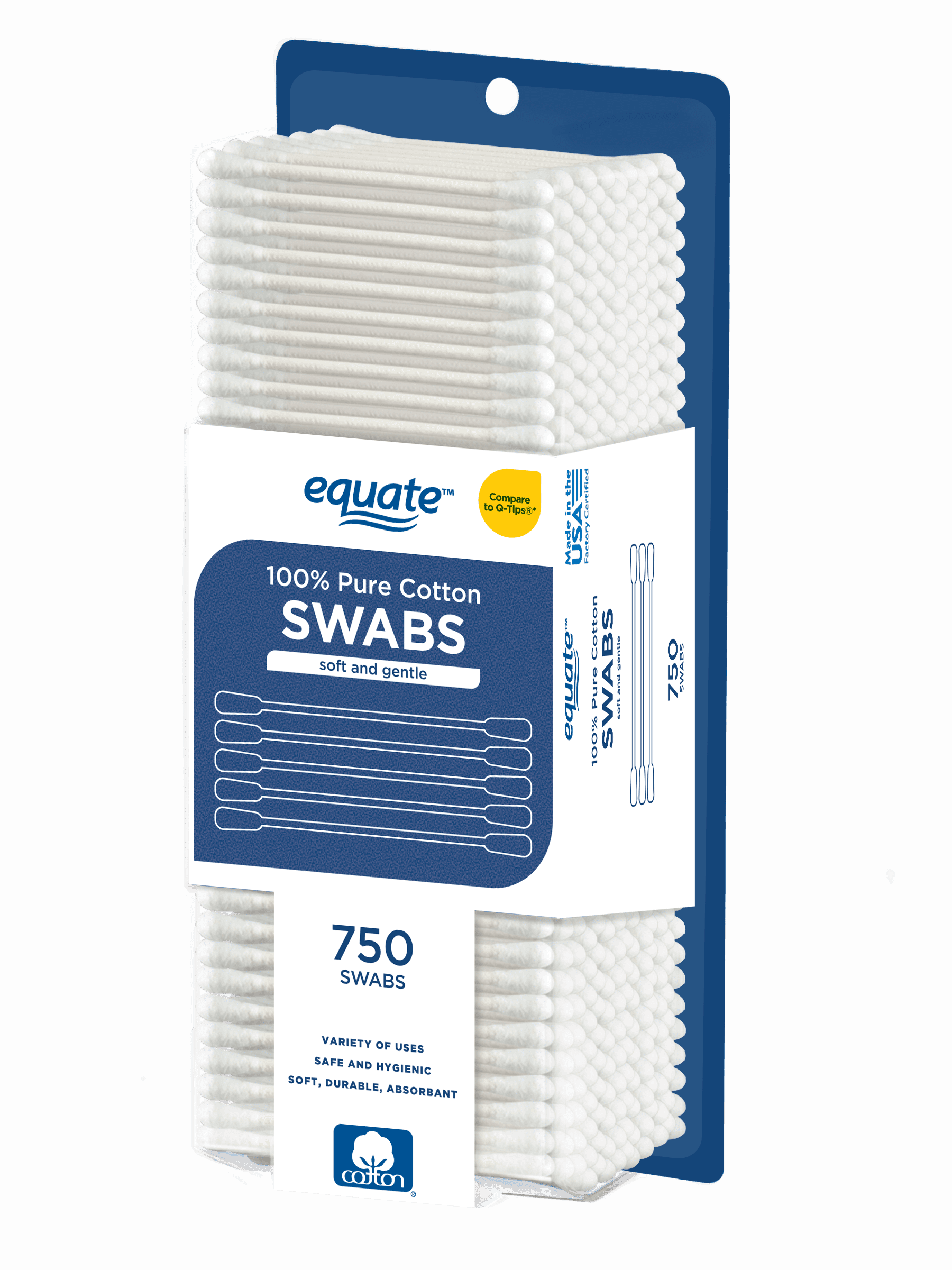 (2 pack) Equate 100% Pure Cotton Swabs, 750 Count