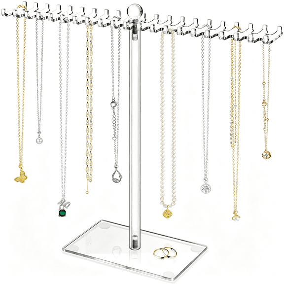 HBMYN Necklace Holder Organizer Jewelry Stand,Acrylic Necklace Organizer Stand,Clear Jewelry Holder Display Rack for Necklaces,Bracelets,Rings,Earrings 11.5 in Height.