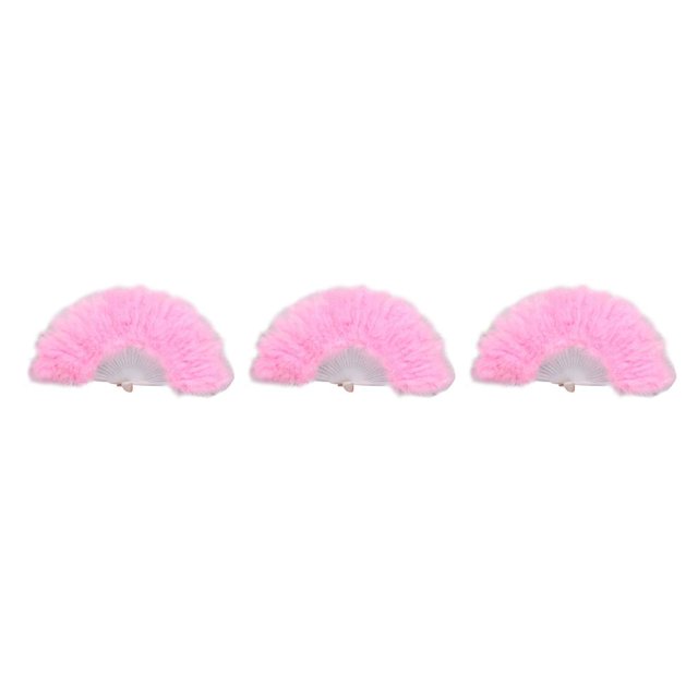 Redempat Feather Fan Decoration Craft Parties Handheld Ornament Decorative Fans Elegant Dance Performance Accessory Adult Pink 3Set