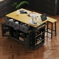 thumbnail image 5 of Harper & Bright Designs Large Kitchen Island with 2 Bar Stools and Power Outlet, Kitchen Storage Cart on 5 Wheels with Drop Leaf and Door Internal Storage Rack & 3 Drawers, Black, 5 of 20