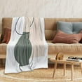 thumbnail image 3 of Boho Mid Century Abstract Throws Blankets Beige Modern Throw Blankets Minimalist Leaves Sun Boho Aesthetic Soft Warm Bed Bedding Women Blankets Black Green for Couch Bedroom Office 60"x80", 3 of 6