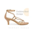 thumbnail image 3 of BLISSFUL STEP Strappy Knot Ankle Strap Kitten Heels Sandals for Women Nude 7, 3 of 6