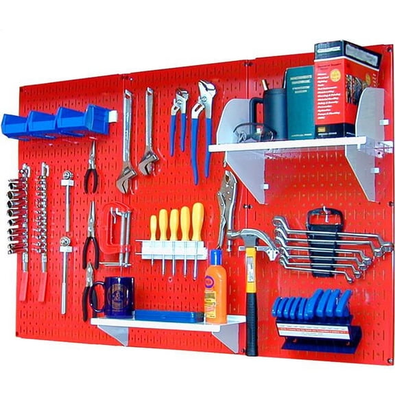 Pegboard Standard Tool Storage Kit, Red & White - 48 x 32 x 9 in.