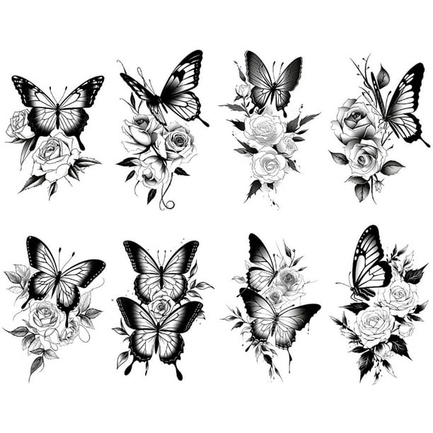Pegatina tatuaje corporal Likrtyny 8 Uds serie Animal mariposa 190*120mm