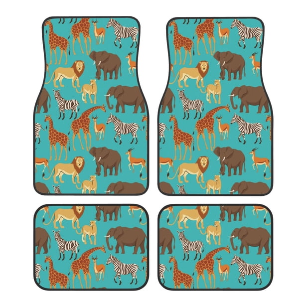 Fotbe Cute Animals Juego de 4 Tapetes para Auto con Estampado – Alfombrillas de Goma Reforzada, Diseño Antideslizante, Protección para Todo el Año – Vehículos, Autos, Camionetas y SUVs