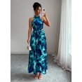 thumbnail image 7 of Teal Blue Floral Halter Neck Maxi Dress With Tie Waist For Elegant Commute Or Vacation, 7 of 7