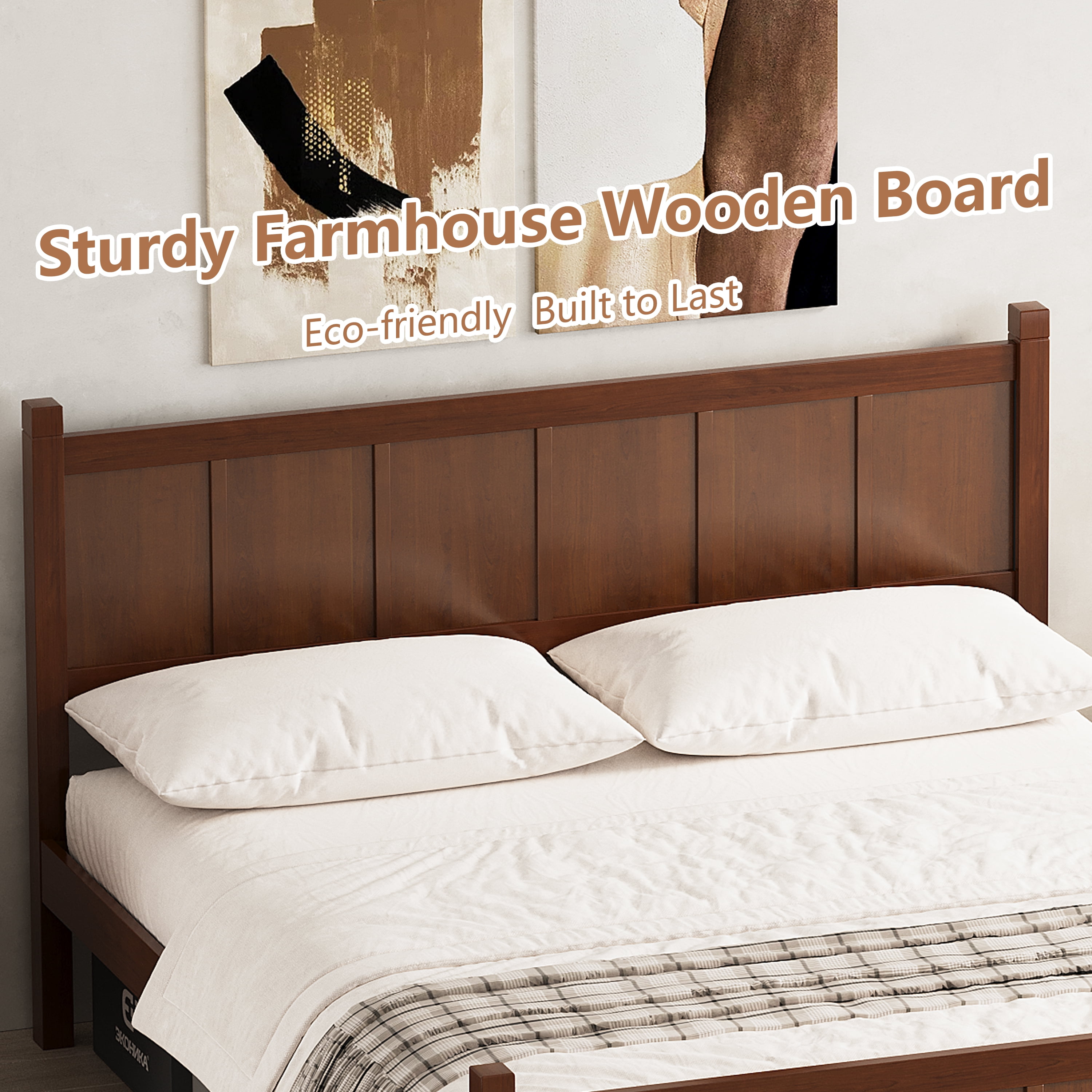 Queen Bed Frame,Wooden Queen Size Bed Frame with Headboard and Footboard, Minimalist Modern Platform Bedframe with Wood Grain Finish for Teens Adult,Dark Walnut