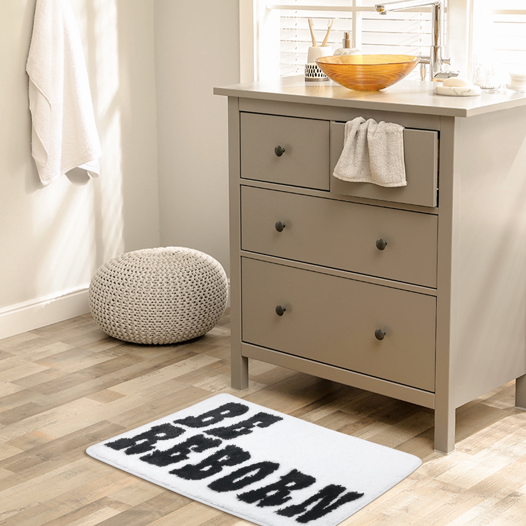 Unique Bargains Cute Letter Pattern Non-Slip Bath Rugs Soft Bath Floor Rug White 16" x 24"