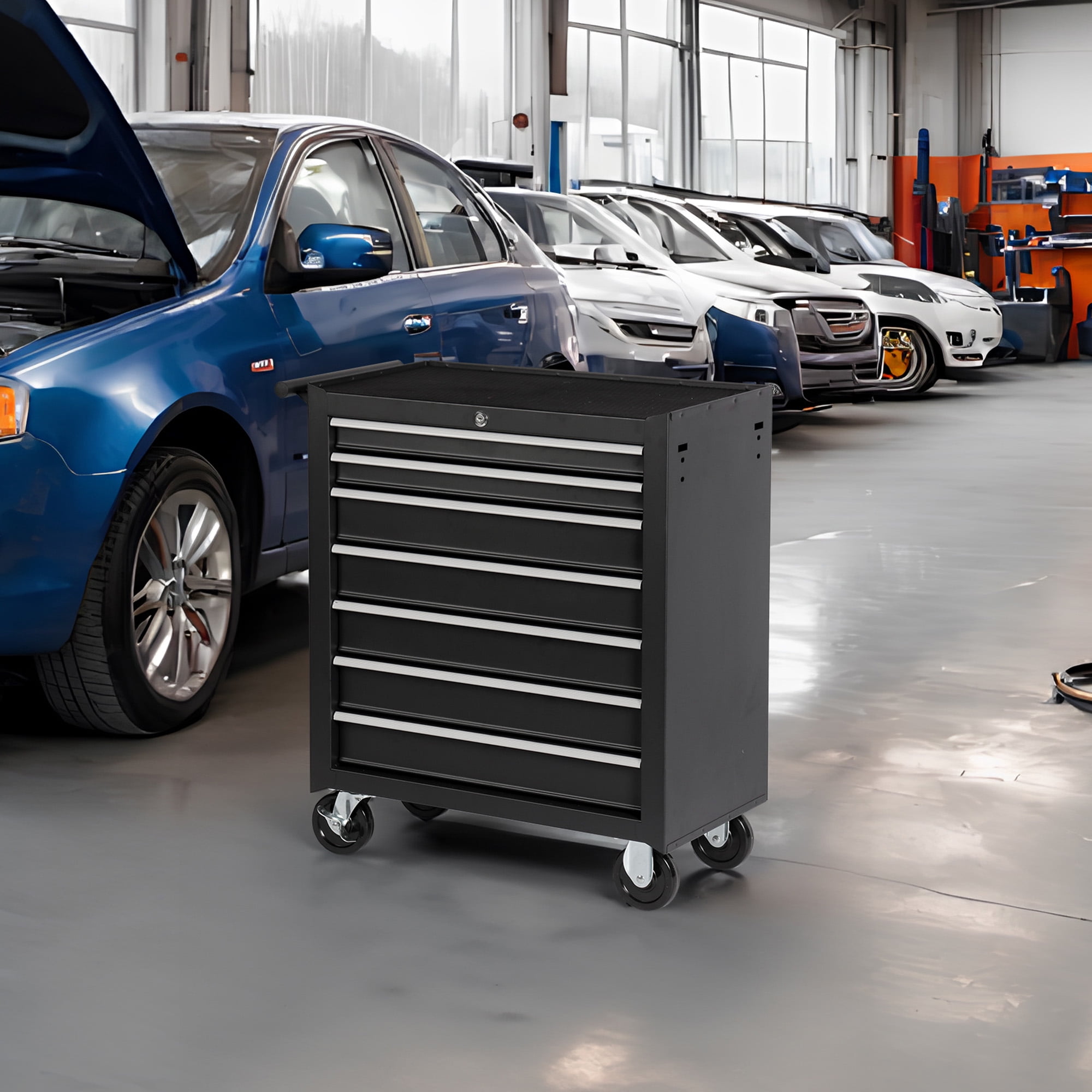 Rolling Tool Chest with 7 Drawer,Multifunctional Tool Box with Wheels,Mechanic Tool Storage Cabinet for Garage,Warehouse,Workshop,Black