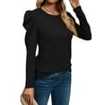 thumbnail image 4 of STARVNC Women Crew Neck Leg-Of-Mutton Long Sleeve Waffle Top, 4 of 7