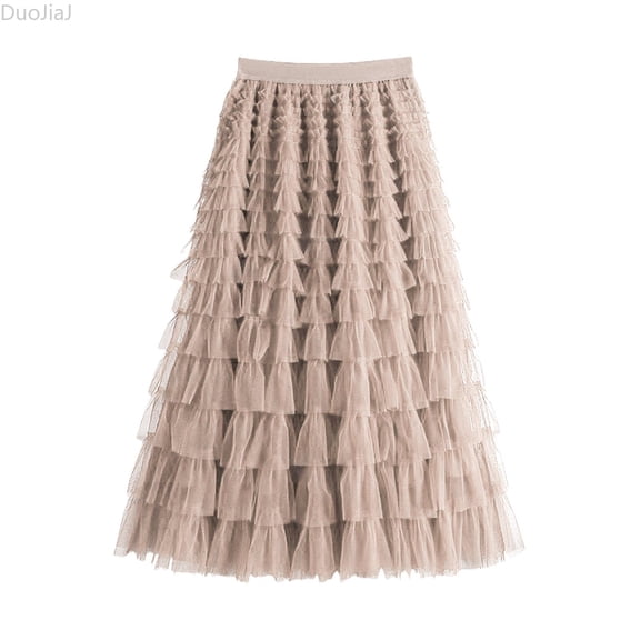 DuoJiaJ Women's Fashionable And Casual New Mid Length Long Skirt With Skirt And Half Body Skirt Skirts For Women Beige M