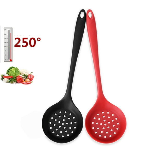 Black Slotted Kitchen Spoon with Holes Large Capacity Strainer for Cooking and Serving