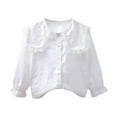 thumbnail image 2 of Shirts for Kids 3-14 Years Long Sleeve Lapel Collar Solid Color Tops Children Girls' Casual Loose Undershirts Autumn Blouse T-Shirt with Buttons White-05, 2 of 3