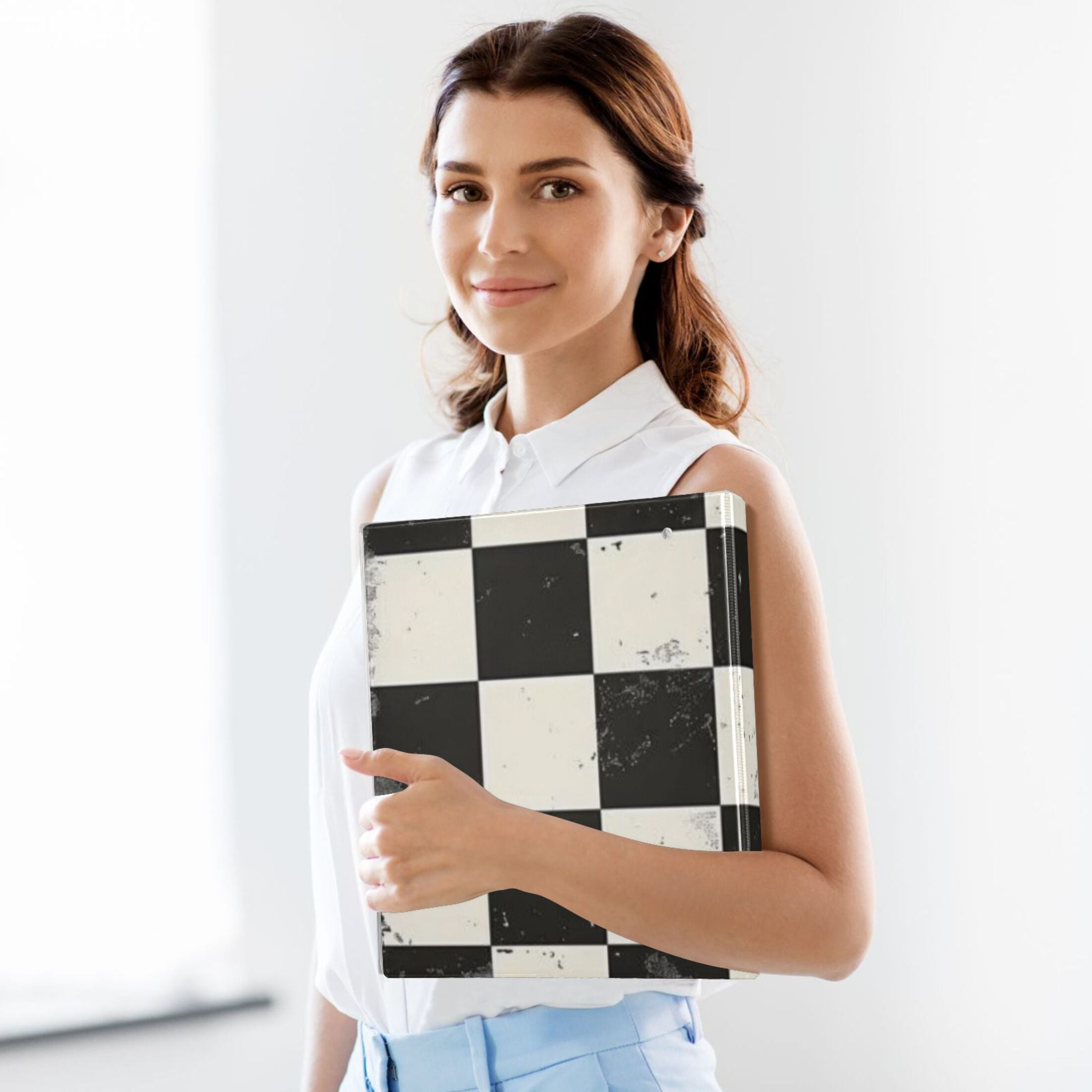 Checkerboard Pattern 3 Ring Binders 1.5 inch Hardcover File Folders with Interior Pockets A4 Size Organizer for School Office Hospital Set of 2