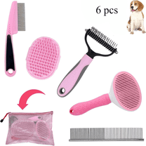 Pink Dog Grooming Kit, Deshedding Brush for Short Hair Dogs with Slicker Brush & Flea Comb, Complete Puppy Grooming Set for Shedding Control