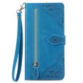 thumbnail image 2 of Nalacover Wallet Case for iPhone 14 Plus, Embossed Pattern Design Zipper Pocket Handbag Wrist Strap Premium PU Leather Flip Cover with Card Slots Holder Magnetic Clasp Kickstand Case,Blue, 2 of 13
